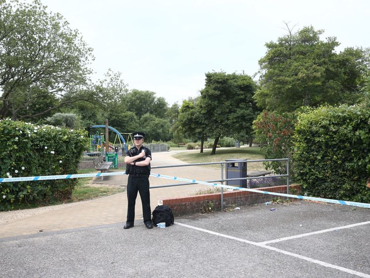 Crime scene investigators at Queen Elizabeth Gardens in Salisbury