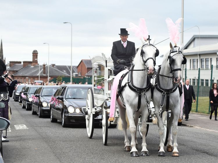Funeral cortege arrives at the Coats Funeral Home, in Coatbridge, prior to the funeral of six-year-old Alesha MacPhail, whose body was found on the Isle of Bute earlier this month. PRESS ASSOCIATION Photo. Picture date: Saturday July 21, 2018. A 16 year old male is charged with the rape and murder of Alesha on the Isle of Bute. See PA story FUNERAL Bute. Photo credit should read: Lesley Martin/PA Wire