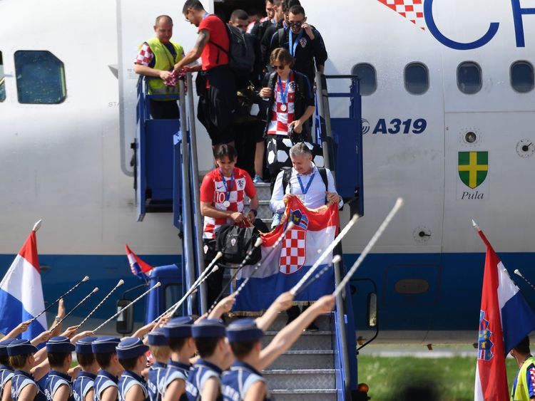 Best player of the FIFA World Cup 2018 in Russia, Croatian Luka Modric and other team members land in Zagreb International Airport