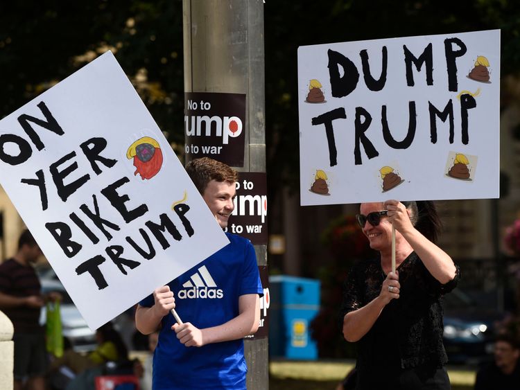 Demonstrators in George Square, Glasgow, for the Scotland United Against Trump protest against the visit of US President Donald Trump to the UK. Picture by: Lesley Martin/PA Wire/PA Images