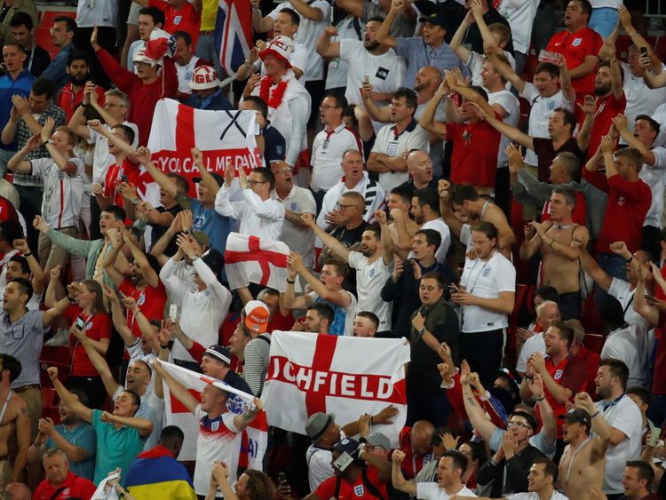   Jubilant England fans inside the Spartak Arena 