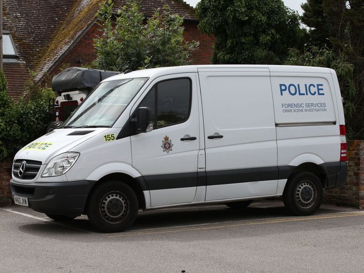 Crime scene investigators outside the Harcourt Medical Centre, Queen Elizabeth Gardens in Salisbury, Wiltshire,
