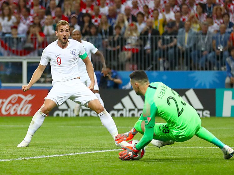 Harry Kane sees his shot saved against Croatia