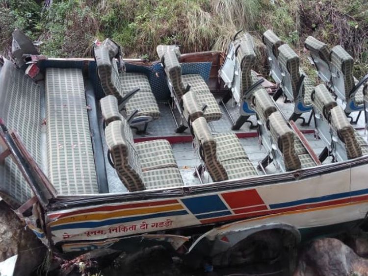 Wreckage from the bus which crashed into a gorge