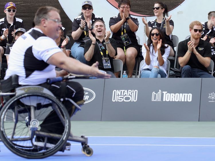 Meghan watches the wheelchair tennis at the 2017 Invictus Games