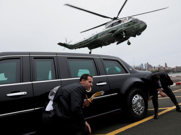 Mr Trump is set to travel on helicopter Marine One and also use bulletproof limo 'The Beast'