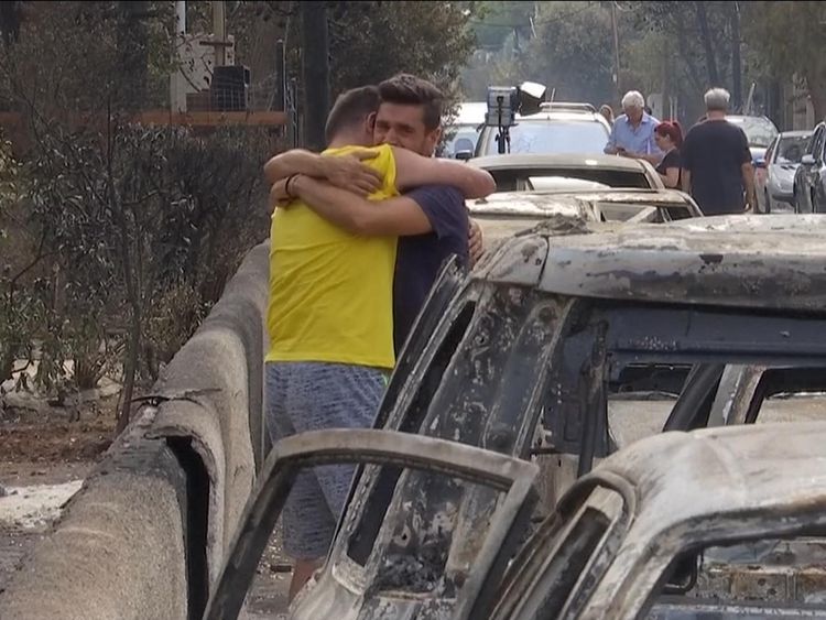 Survivors from the wildfires in Greece