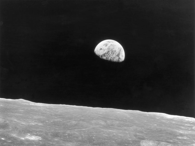 Earth rises above the horizon of the moon, as seen by the crew of the Apollo 8 mission, December 1968. (Photo by Keystone/Hulton Archive/Getty Images) 