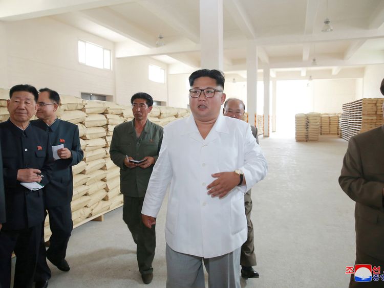 Kim Jong Un inspects a potato flour factory