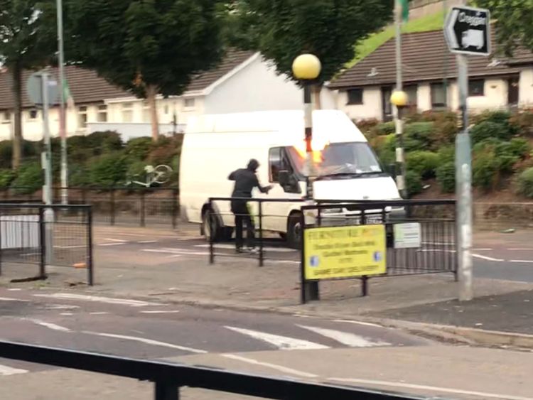 A rioter threw a petrol bomb at a van from close range in Londonderry