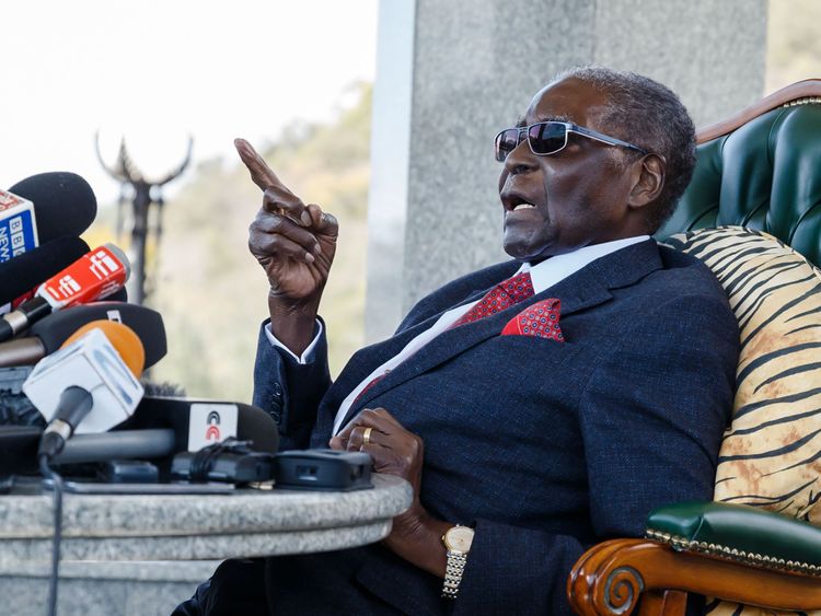 Former Zimbabwean President Robert Mugabe speaks at a surprise press conference at his residence &#39;Blue Roof &#39;