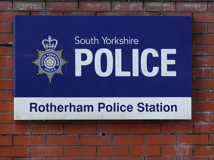 Rotherham police station following the publication of a report that found around 1,400 children were sexually exploited in the town over a 16-year period