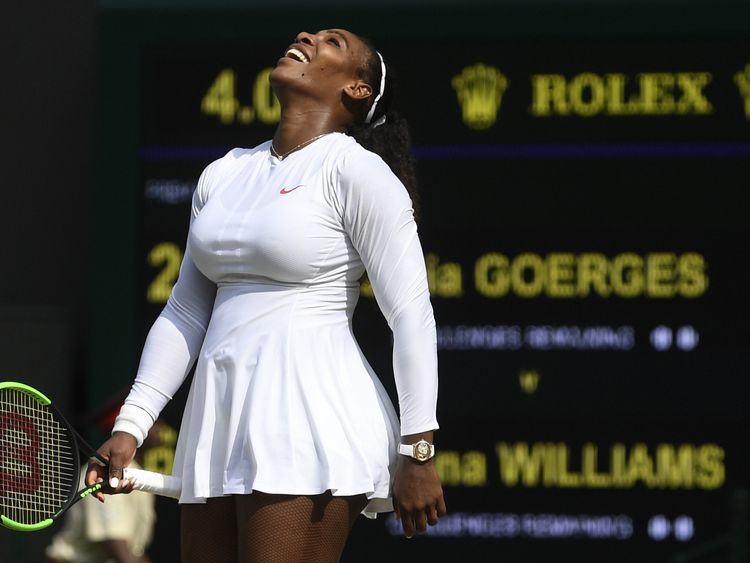 Serena Williams celebrates winning the semi-final against Julia Georges