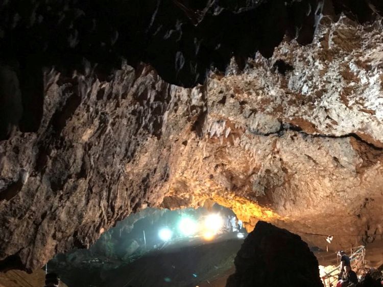 Rescue personnel in the Tham Luang cave complex. Pic: Twitter @elonmusk/via REUTERS 