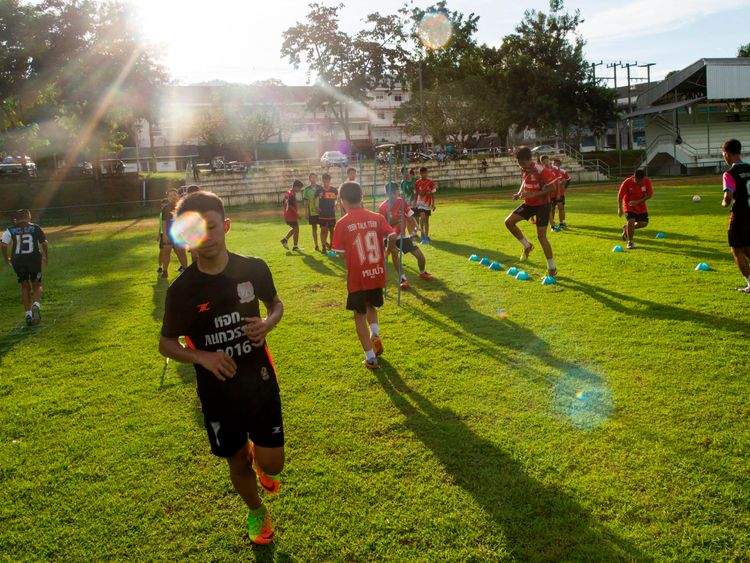 The Wild Boars take part in their first training session since their teammates were rescued from the cave