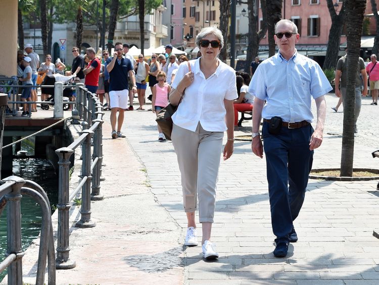 Prime Minister Theresa May and her husband Philip visit Desenzano del Garda in Italy, during their summer holiday