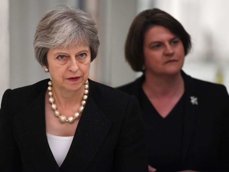 Theresa May and Arlene Foster, DUP leader, visit a pottery north of the border