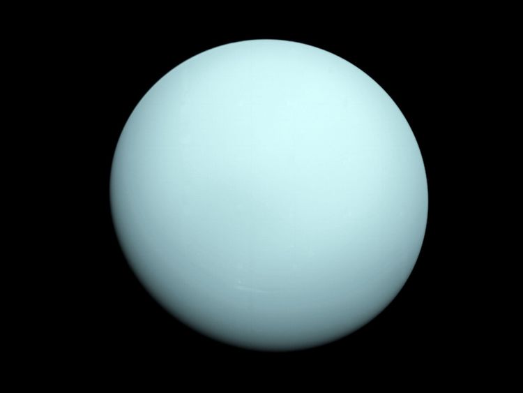 This is an image of the planet Uranus taken by the spacecraft Voyager 2. NASA's Voyager 2 spacecraft flew closely past distant Uranus, the seventh planet from the Sun, in January 1986.