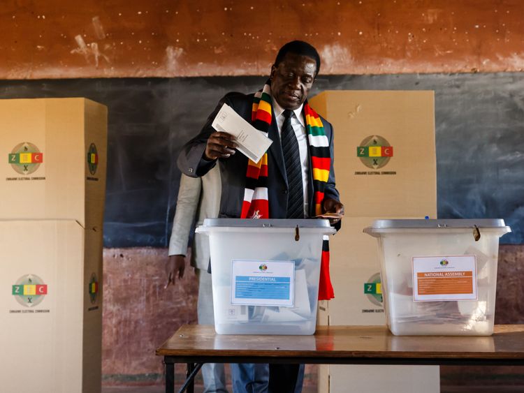 The president cast his vote at a school in Kwekwe