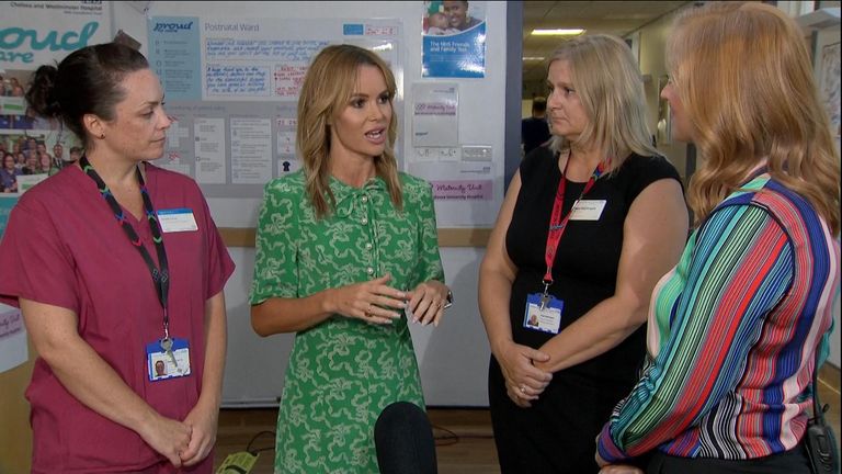 Amanda Holden with two of the NHS staff who helped when she lost her baby