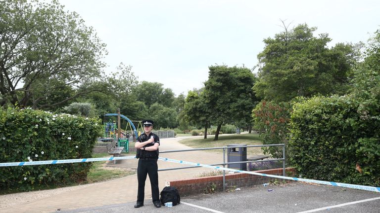 Crime scene investigators at Queen Elizabeth Gardens in Salisbury