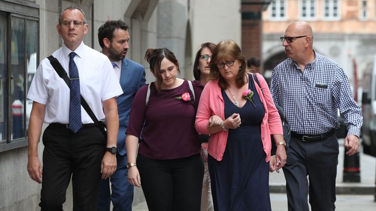 File photo dated 20/07/2018 of the family of Charlotte Brown (left to right) father Graham Brown, sister Katie and mother Roz Wicken. Web developer Jack Shepherd has been found guilty of killing her in a speedboat accident on the Thames. PRESS ASSOCIATION Photo. Issue date: Thursday July 26, 2018. Jack Shepherd had been trying to impress 24-year-old Charlotte Brown after meeting her on dating website OkCupid. But their champagne-fuelled first date ended in tragedy when his boat capsized and she 