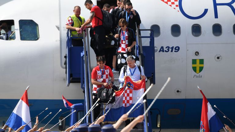 Best player of the FIFA World Cup 2018 in Russia, Croatian Luka Modric and other team members land in Zagreb International Airport