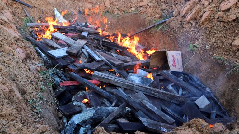 Some of the hundreds of crocodiles burned by government authorities in Sorong, West Papua