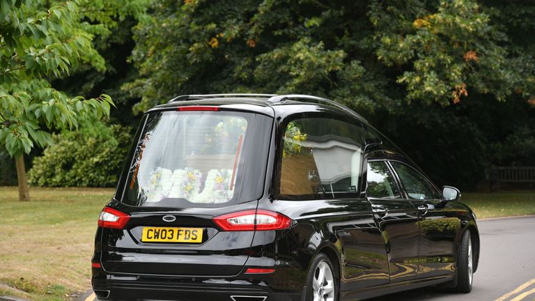 The hearse carrying Dawn Sturgess&#39;s coffin arrives at Salisbury Crematorium