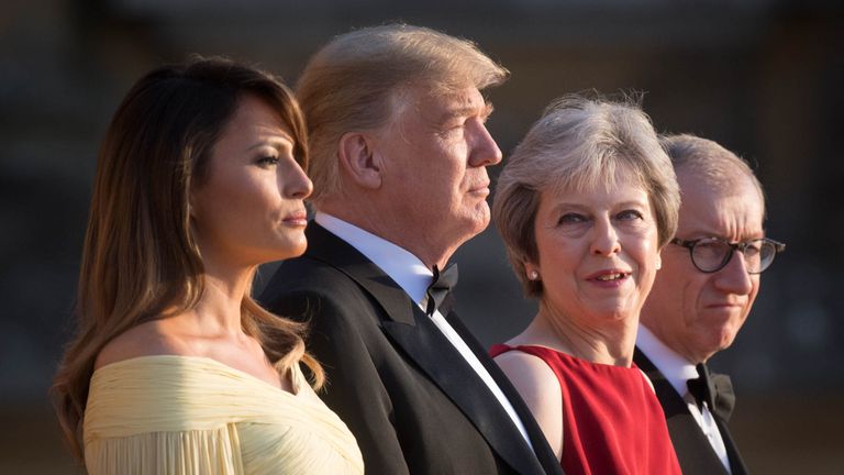US President Donald Trump and his wife Melania are welcomed by Prime Minister Theresa May 