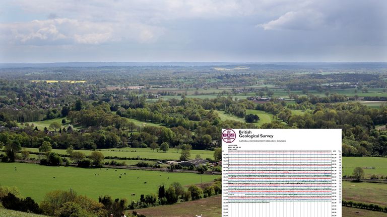 The earthquakes hit near Dorking in Surrey