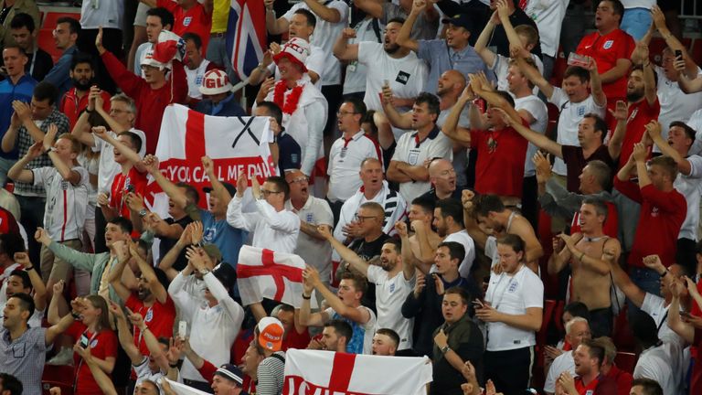 Jubilant England fans inside the Spartak Arena 