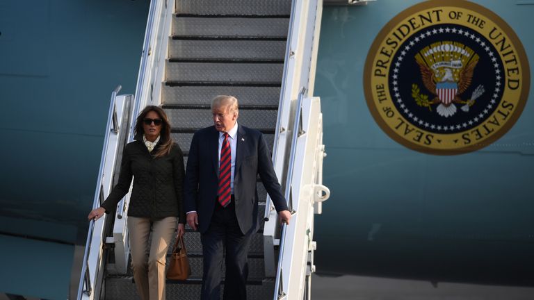 Donald and Melania Trump arrive at Glasgow Prestwick Airport 