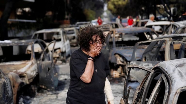 A woman reacts as she tries to find her dog, following a wildfire at the village of Mati, near Athens, Greece July 24, 2018. REUTERS/Costas Baltas TPX IMAGES OF THE DAY