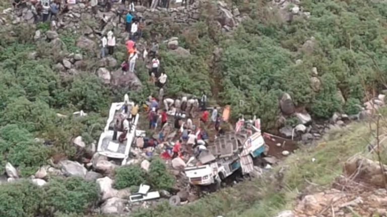 The bus crashed into a gorge in the Himalayas
