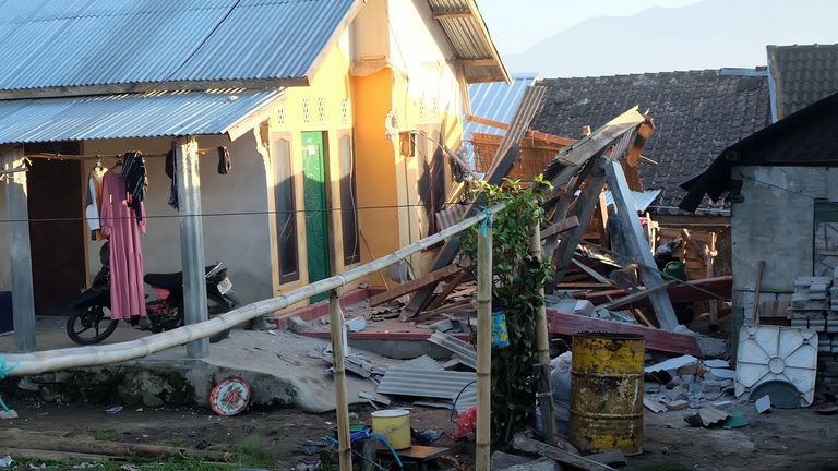 A damaged house following an earthquake in Lombok