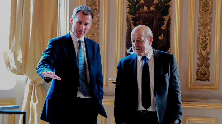 French foreign minister Jean-Yves Le Drian with Foreign Secretary Jeremy Hunt