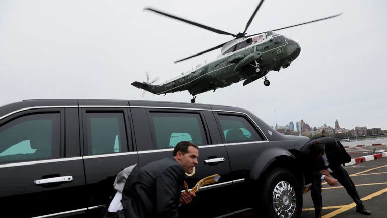 Mr Trump is set to travel on helicopter Marine One and also use bulletproof limo &#39;The Beast&#39;