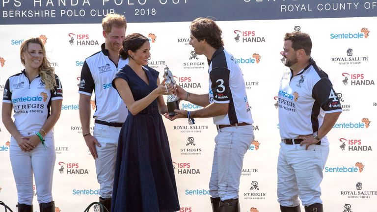 Meghan was greeted by Sentebale ambassador and polo player Nacho Figueras