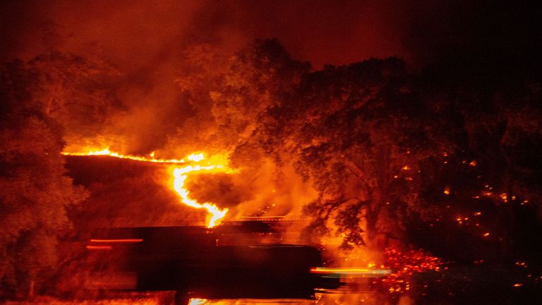 A firetruck pictured during the Mendocino Complex fire in Upper Lake