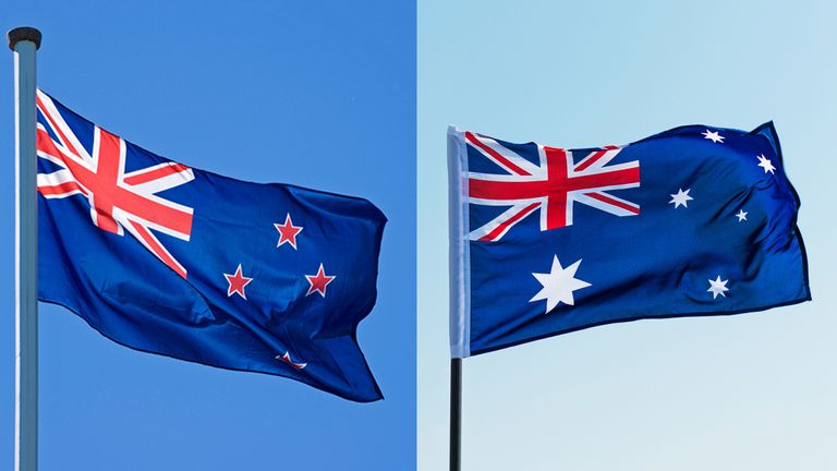 The New Zealand flag, left, was adopted in 1902, while the Australia flag was not officially recognised until 1954