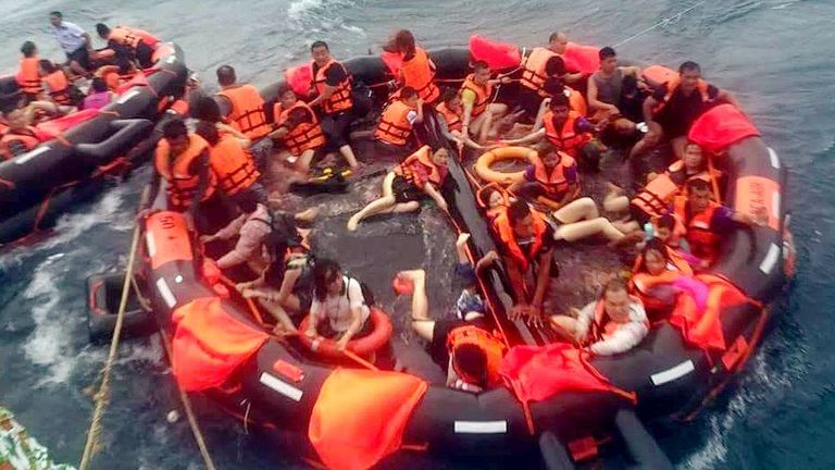 Survivors in a life raft. Pic: Phuket Provincial EOC