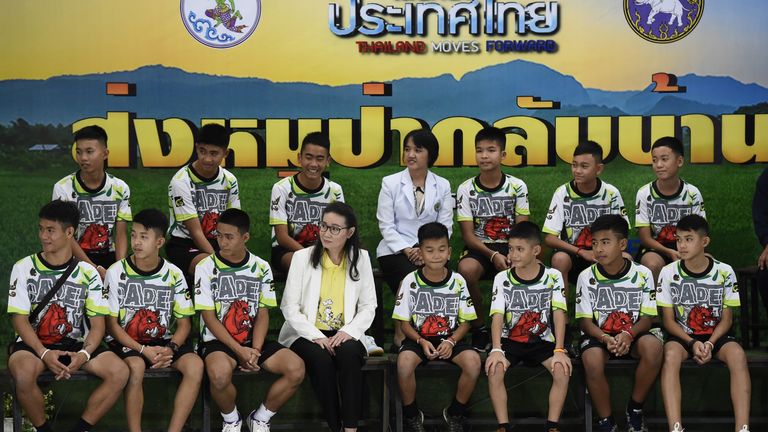 Rescued Thai boys at a news conference