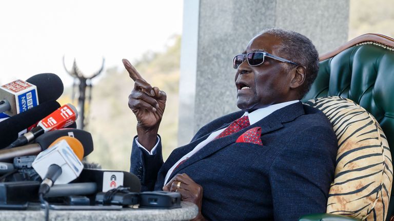 Former Zimbabwean President Robert Mugabe speaks at a surprise press conference at his residence &#39;Blue Roof &#39;