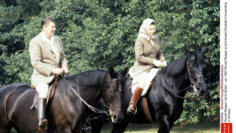 Ronald Reagan and the Queen rode horses in the Windsor Castle grounds