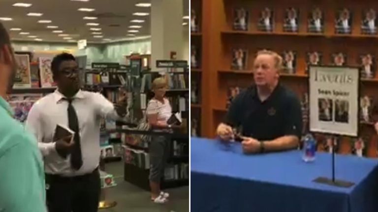Alex Lombard confronted Sean Spicer at a book signing
