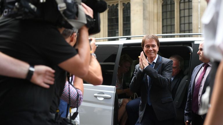 Sir Cliff Richard arrives at the Rolls Building to hear the judge&#39;s ruling