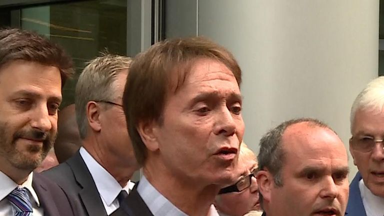 Sir Cliff Richard leaves High Court after winning his case against the BBC