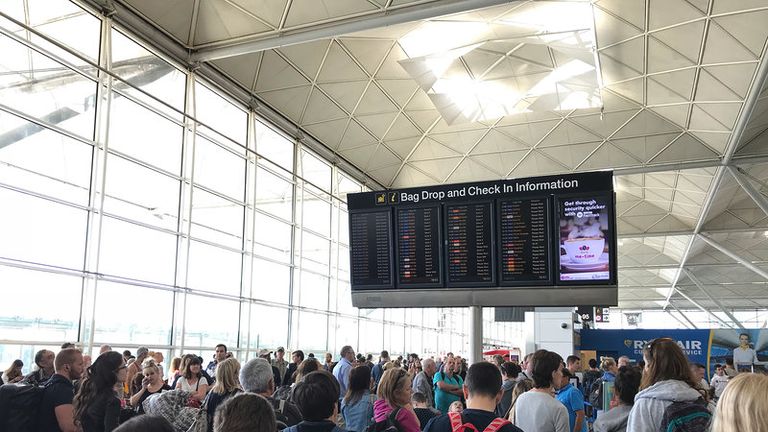 Passengers hoping for some information from the Stansted boards