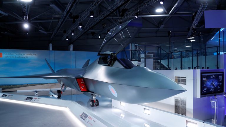 Britain's defence minister, Gavin Wiliamson unveiled a model of a new jet fighter, called 'Tempest' at the Farnborough Airshow, in Farnborough, UK